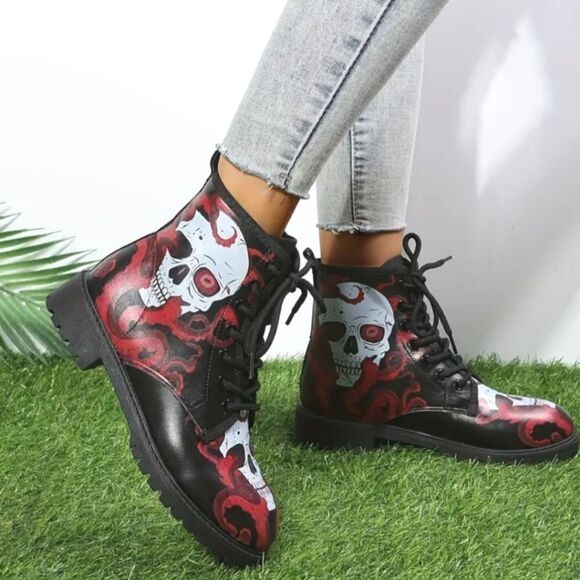 Ladie's punk rock combat boots sz 8 - Picture 5 of 8